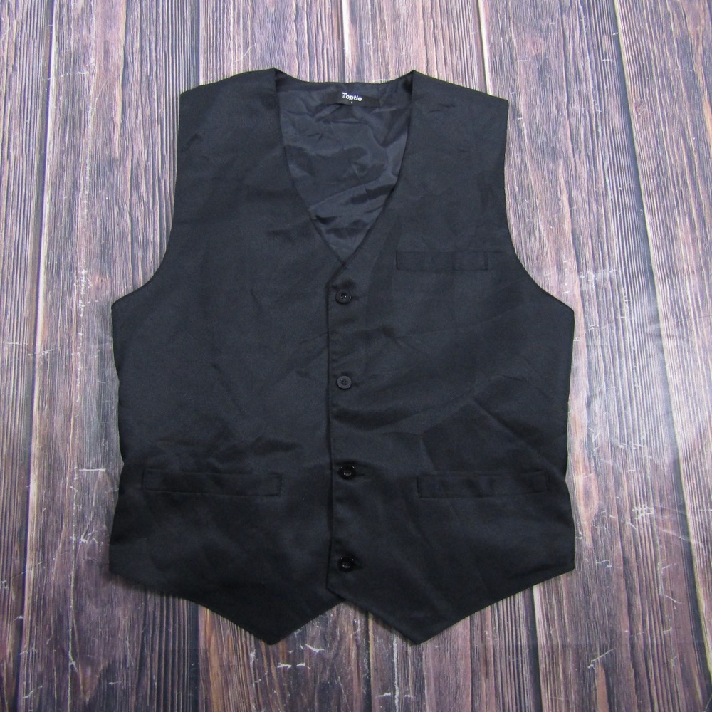 Toptie Suit Vest Mens Size Small Black Formal Dress Waistcoat Adjustable Back